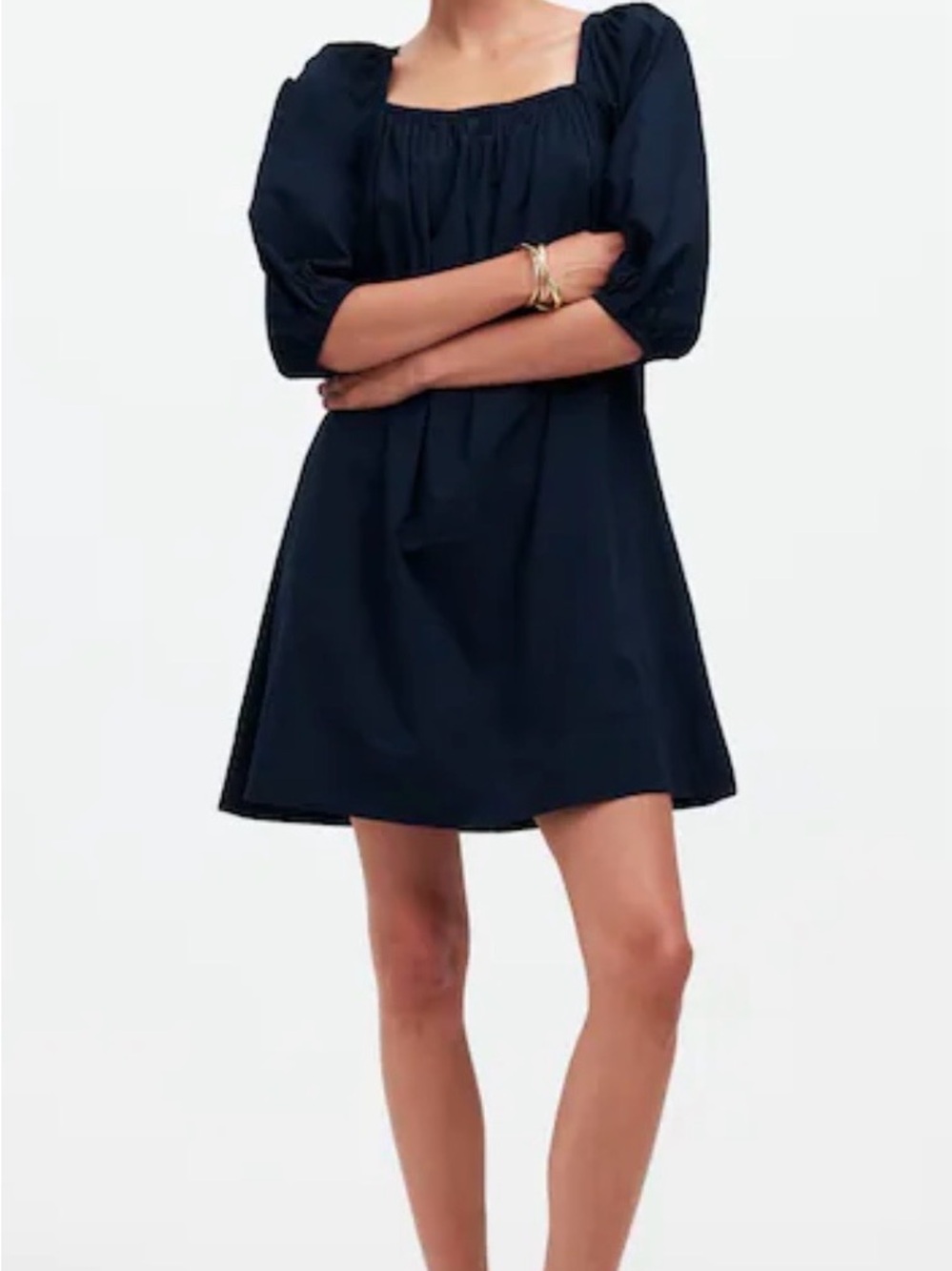 Madewell Navy Square-Neck Puff-Sleeve Mini Dress